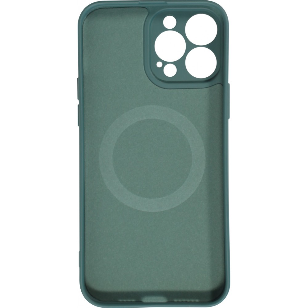 Housse iPhone 13 - Coque en silicone souple avec MagSafe et protection pour caméra - Vert foncé