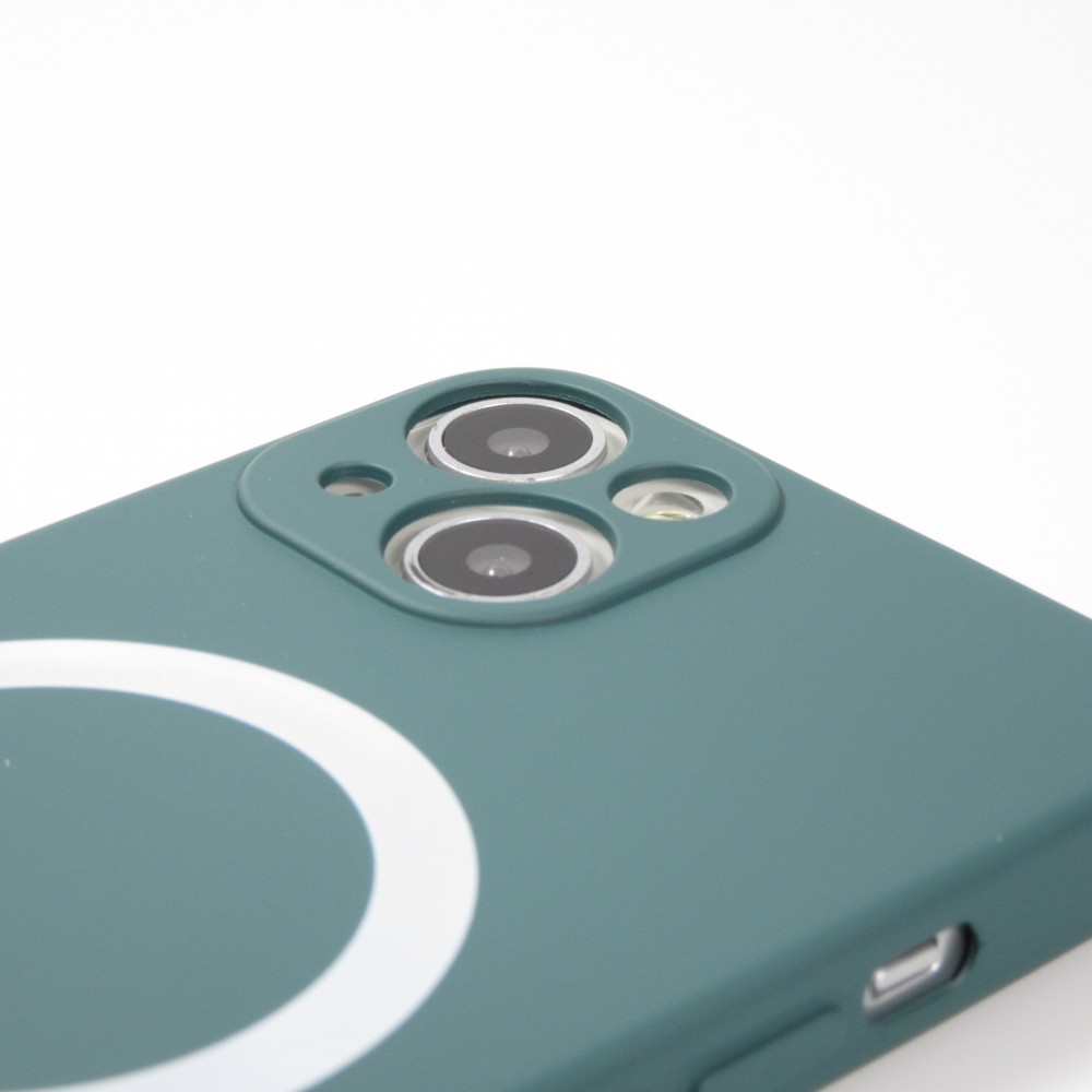 Housse iPhone 13 - Coque en silicone souple avec MagSafe et protection pour caméra - Vert foncé