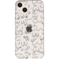 Housse iPhone 13 - Cover silicone flexible funny cartoon seins tattoo - Transparent