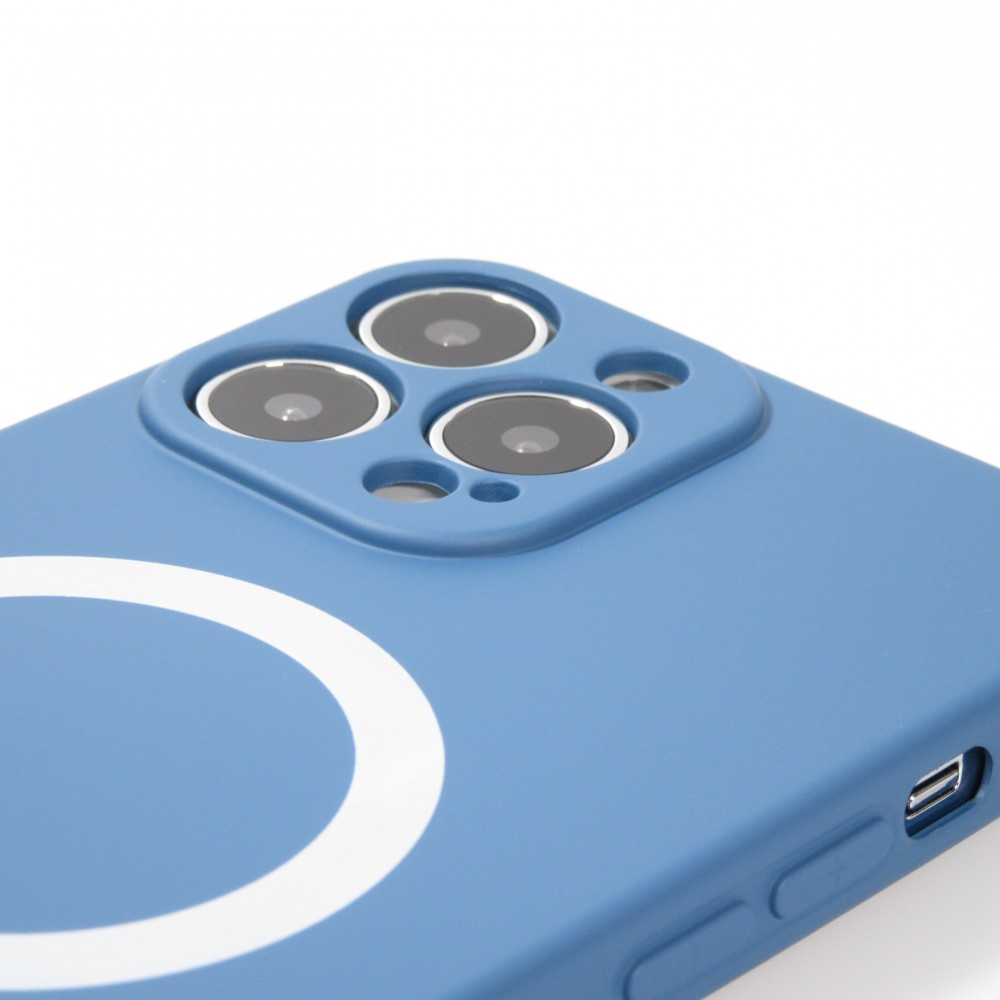 Housse iPhone 13 Pro - Coque en silicone souple avec MagSafe et protection pour caméra - Bleu