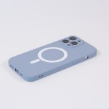 Housse iPhone 13 Pro Max - Coque en silicone souple avec MagSafe et protection pour caméra - Bleu - Gris