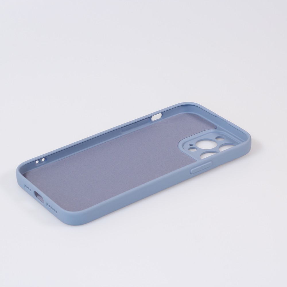 Housse iPhone 13 Pro - Coque en silicone souple avec MagSafe et protection pour caméra - Bleu - Gris