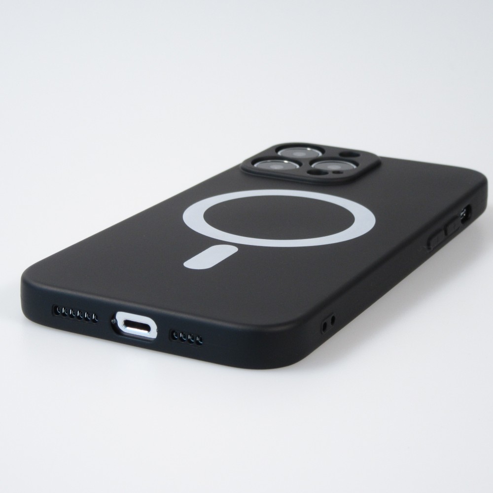 Housse iPhone 13 Pro Max - Coque en silicone souple avec MagSafe et protection pour caméra - Noir