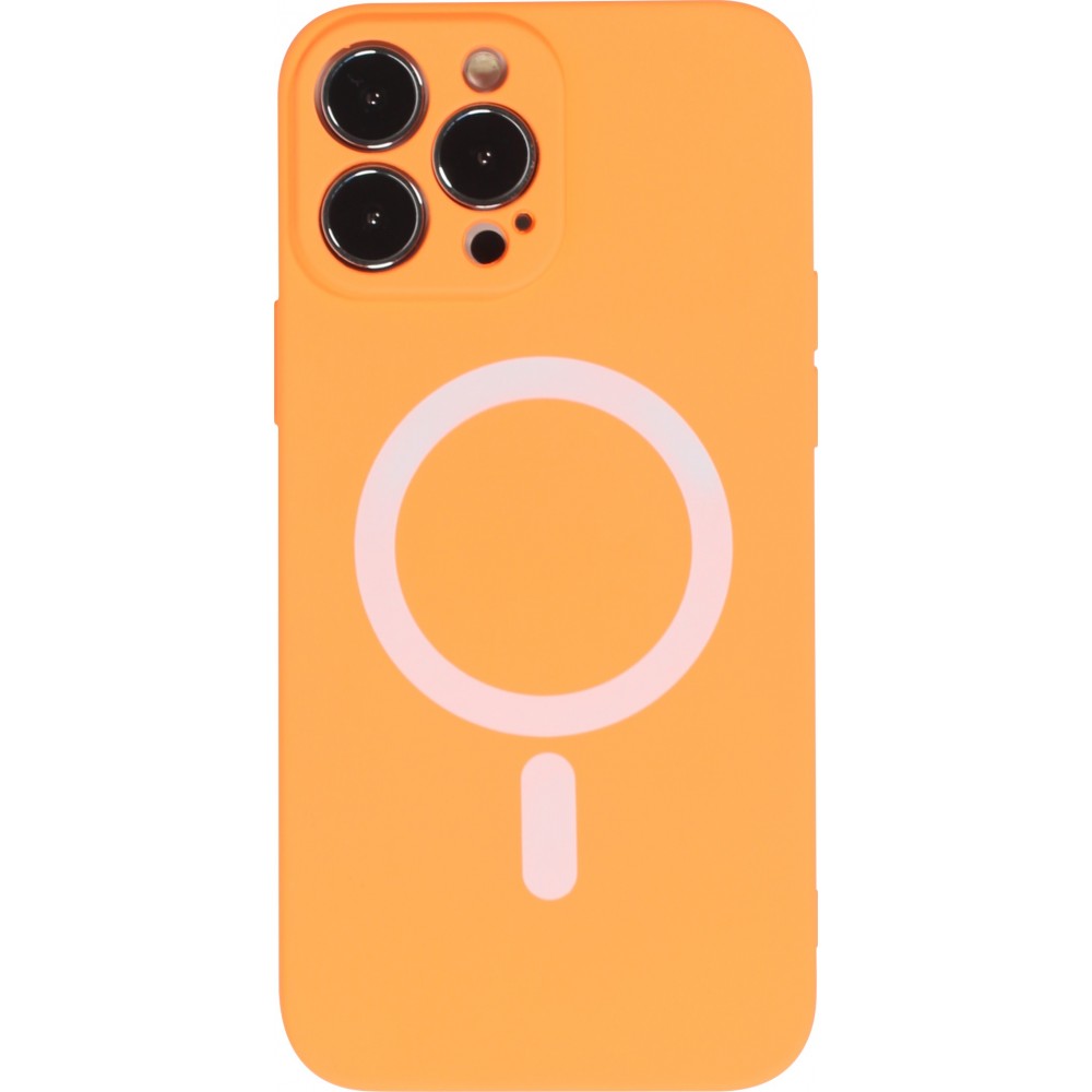 Housse iPhone 13 Pro - Coque en silicone souple avec MagSafe et protection pour caméra - Orange