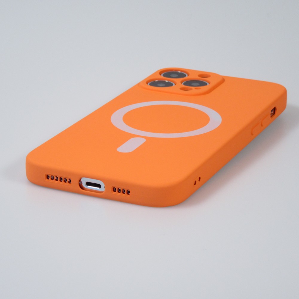 Housse iPhone 13 Pro Max - Coque en silicone souple avec MagSafe et protection pour caméra - Orange