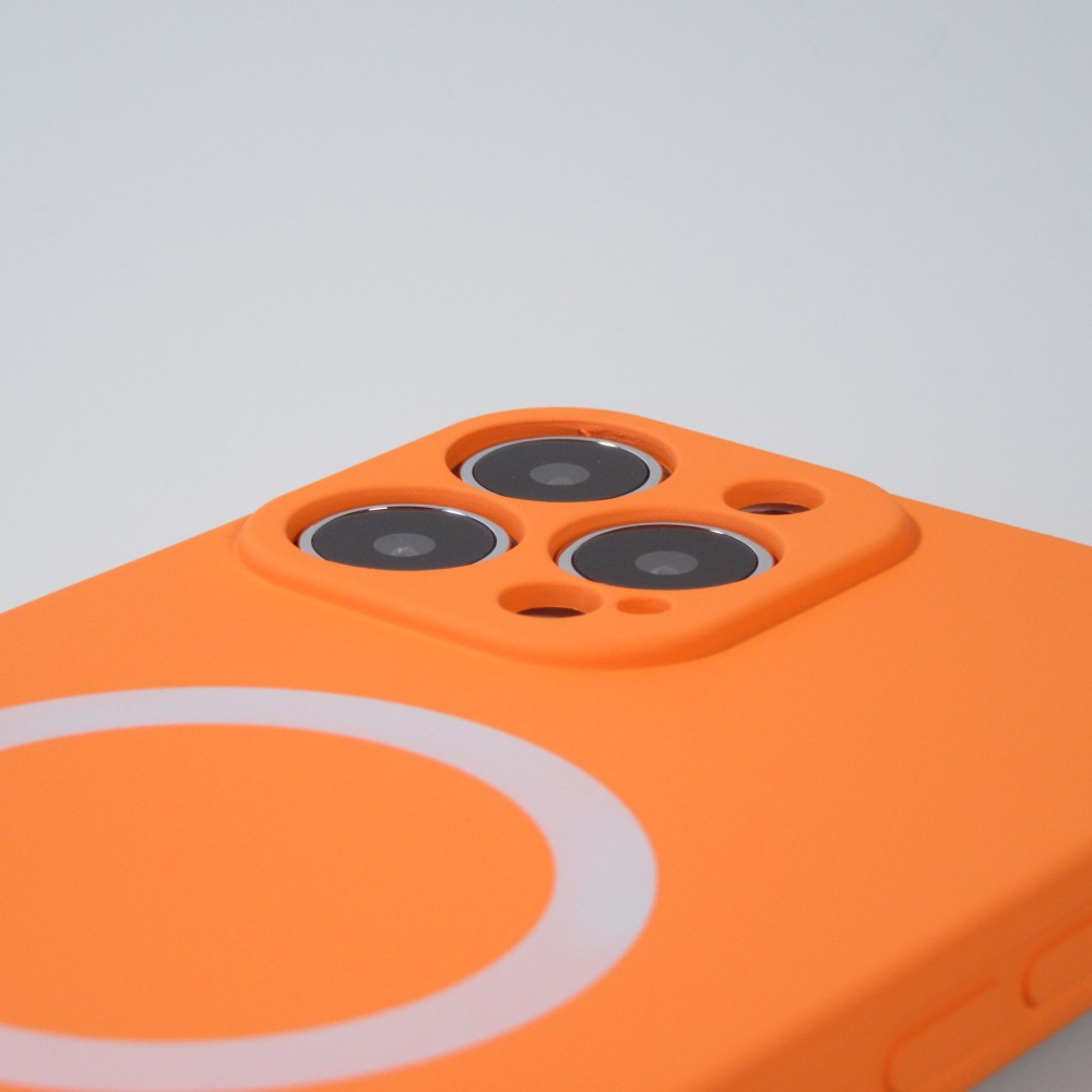 Housse iPhone 13 Pro - Coque en silicone souple avec MagSafe et protection pour caméra - Orange