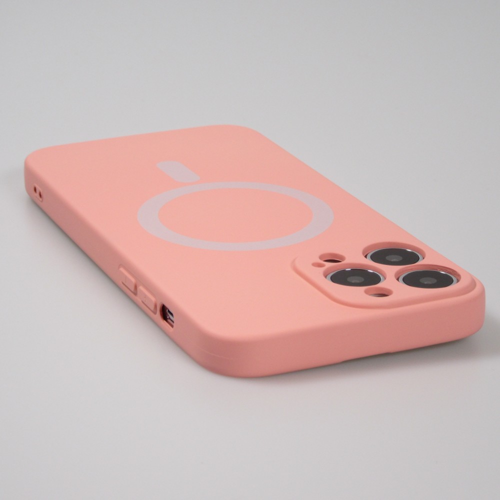 Housse iPhone 13 Pro Max - Coque en silicone souple avec MagSafe et protection pour caméra - Rose