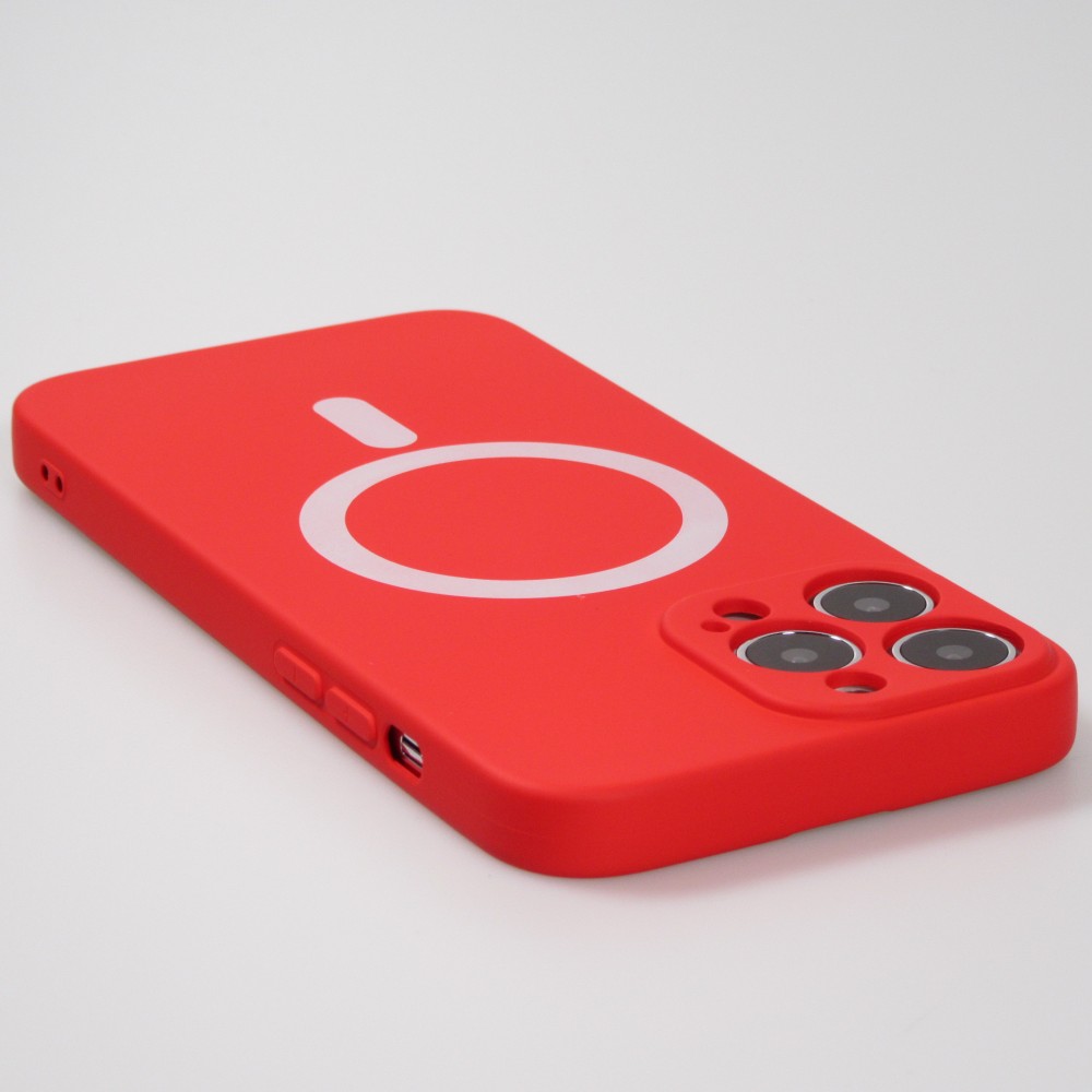 Housse iPhone 13 Pro Max - Coque en silicone souple avec MagSafe et protection pour caméra - Rouge
