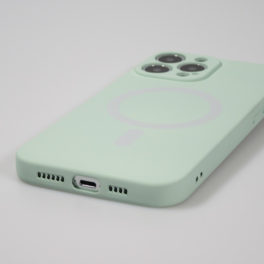 Housse iPhone 13 Pro Max - Coque en silicone souple avec MagSafe et protection pour caméra - Vert clair