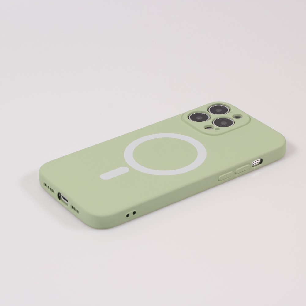 Housse iPhone 13 Pro Max - Coque en silicone souple avec MagSafe et protection pour caméra - Vert