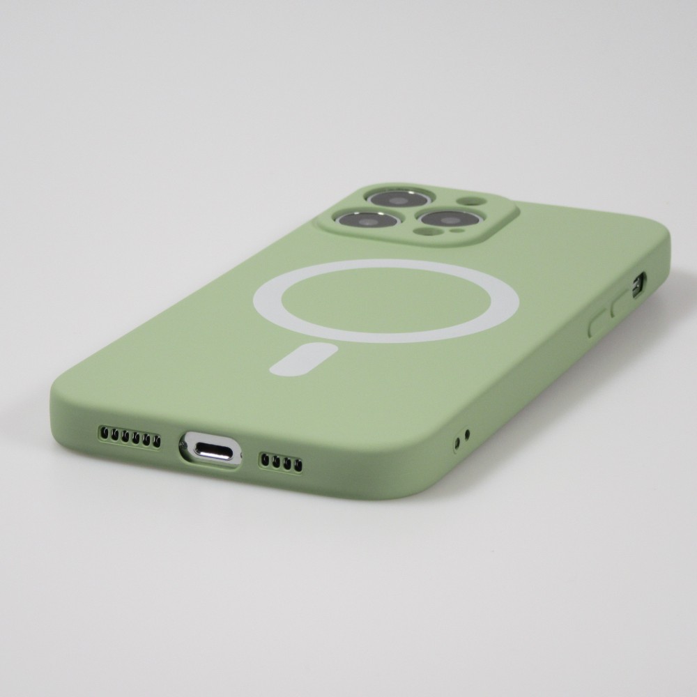 Housse iPhone 13 Pro Max - Coque en silicone souple avec MagSafe et protection pour caméra - Vert