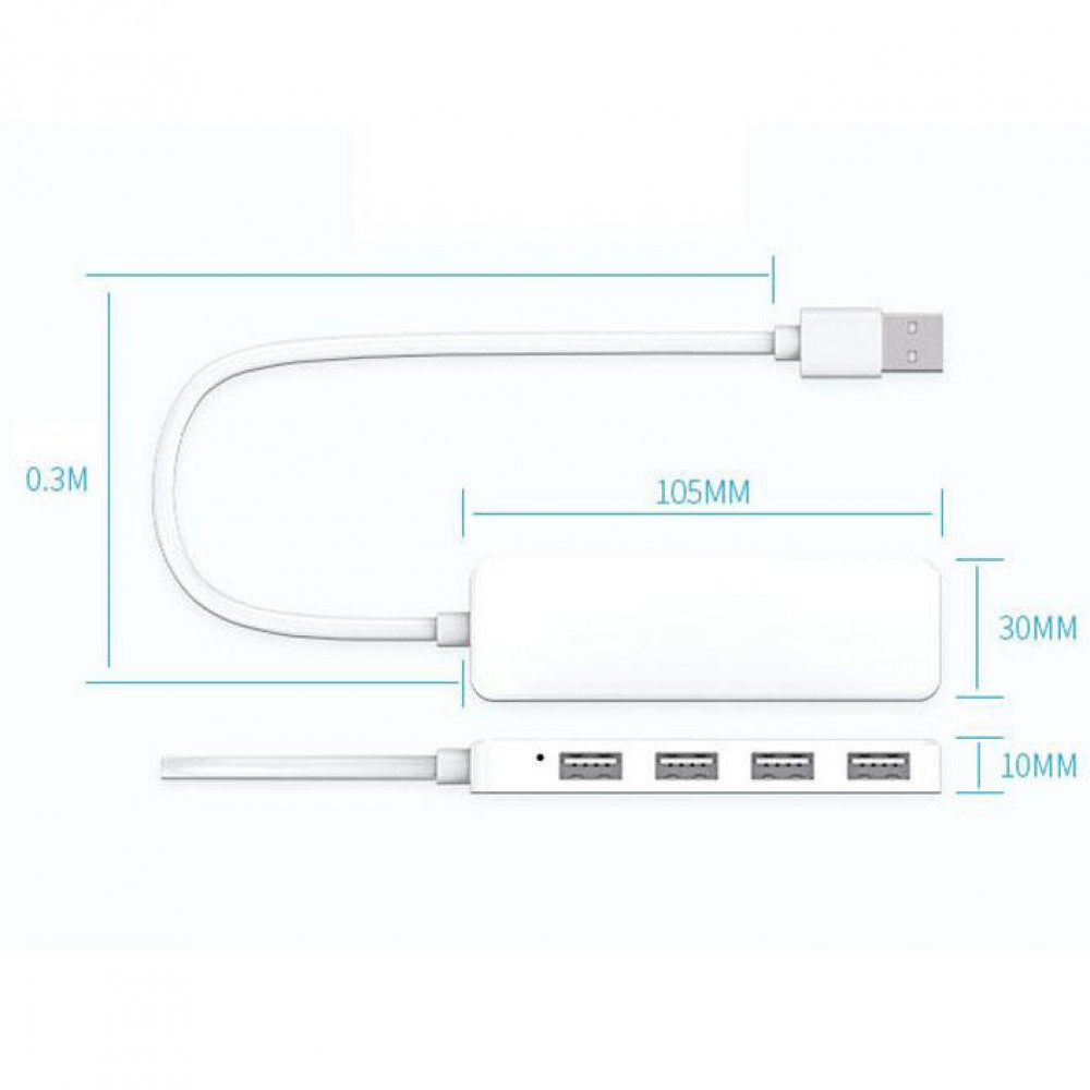 Hub USB à 4 ports Multiport Highspeed extra plat 4x USB-A / PC / Laptop / TV multiprise - Blanc