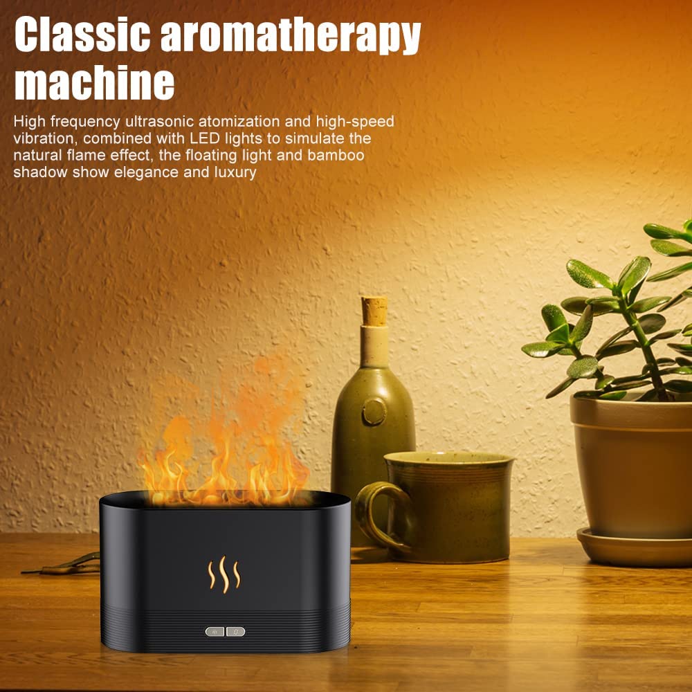 Humidificateur cheminée vapeur effet feu LED - Noir