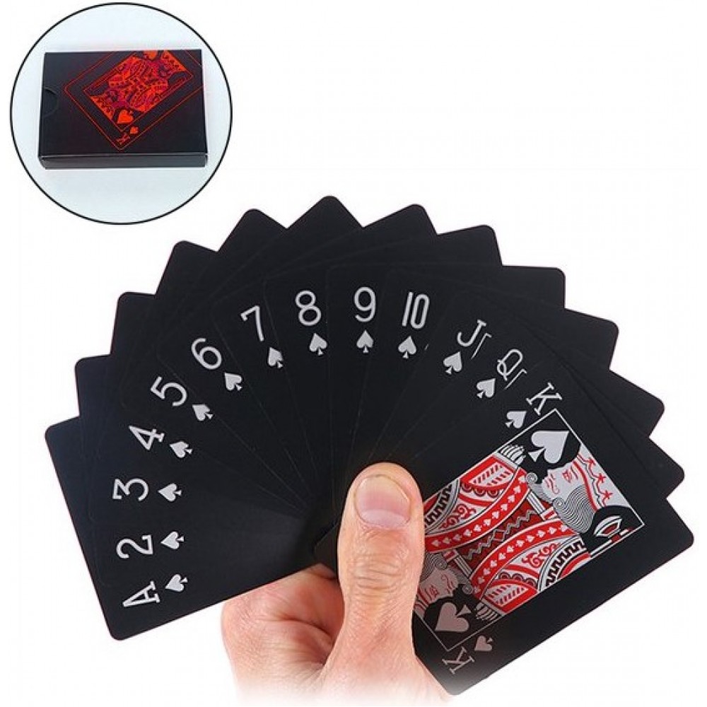 Poker Spielkarten Set - Black Diamond Wasserdichte und robuste Karten aus PVC - Matt - Schwarz