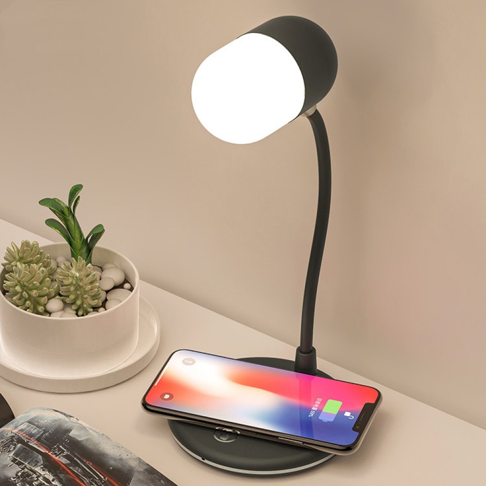 3-in-1-Nachttischlampe mit Lautsprecher, kabelloser Aufladung Wireless Charging - Weiss