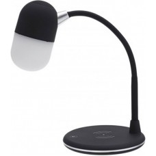 Lampe de chevet 3 en 1 avec haut-parleur et recharge sans fil, lumière LED - Noir