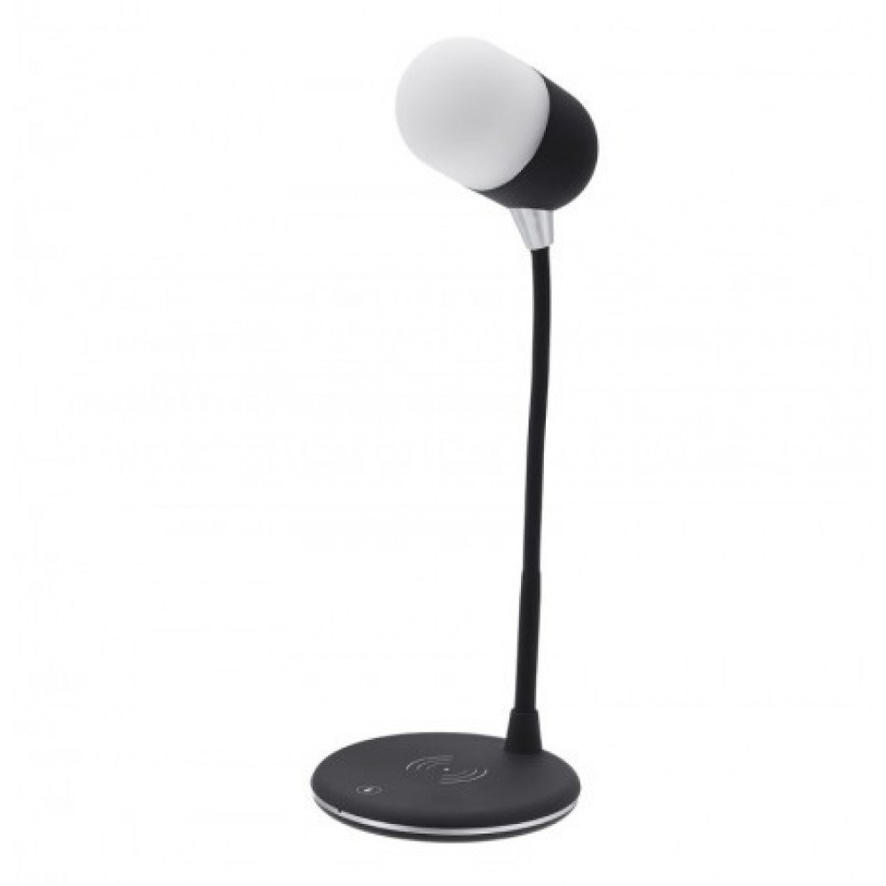 Lampe de chevet 3 en 1 avec haut-parleur et recharge sans fil, lumière LED - Noir