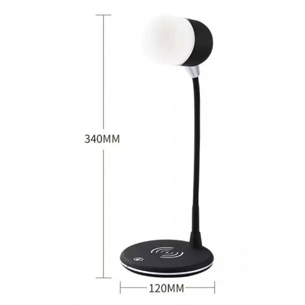 3-in-1-Nachttischlampe mit Lautsprecher, kabelloser Aufladung Wireless Charging - Schwarz