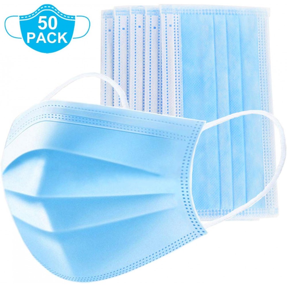 Lot de 50 masques chirurgicaux de protection jetables - Bleus