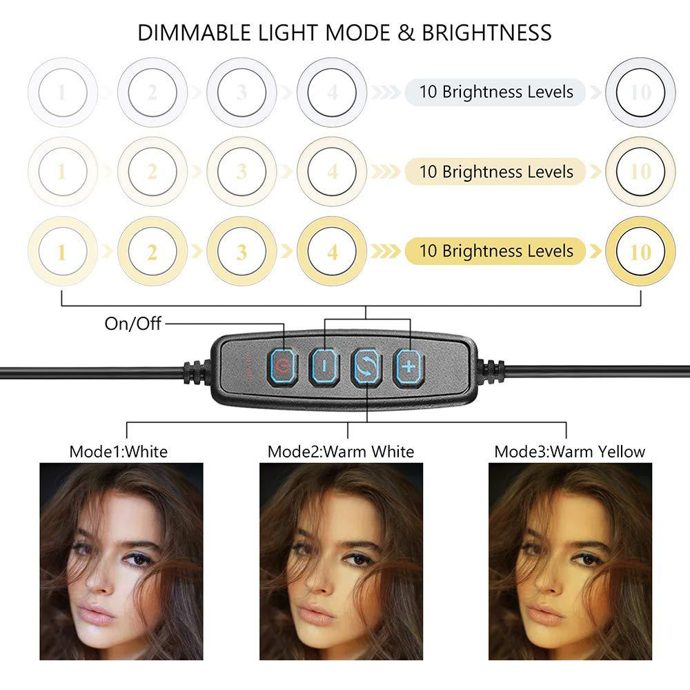 Trépied à selfie - LED - réglable en hauteur facile pour les déplacements - incl. télécommande - 3 niveaux de blanc (froid - chaud)