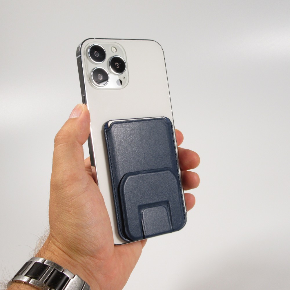 MagSafe wallet porte-cartes magnétique avec fonction de support similicuir - Bleu foncé