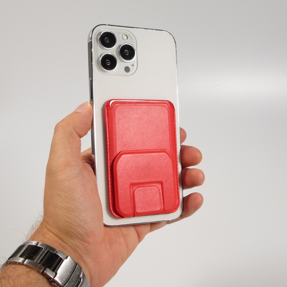 MagSafe magnetisches Wallet Kartenhalter mit Ständerfunktion Kunstleder - Rot