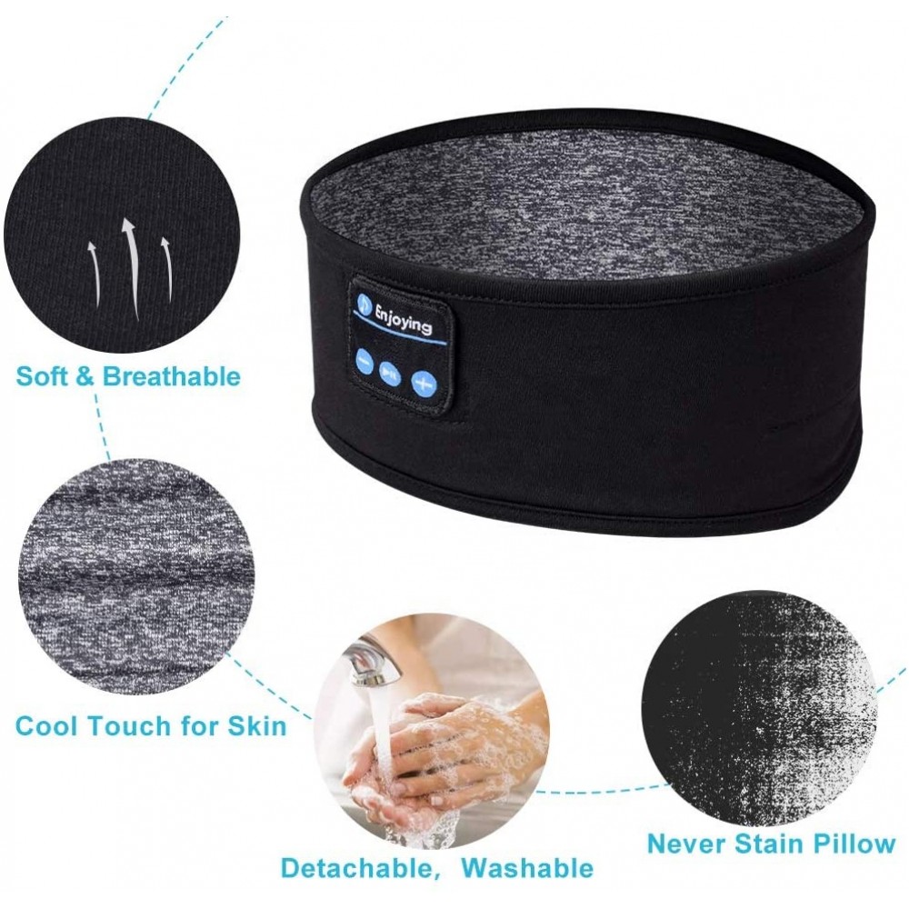 Bandeau de sommeil Bluetooth serre-tête avec haut-parleurs de musique intégrés - Noir