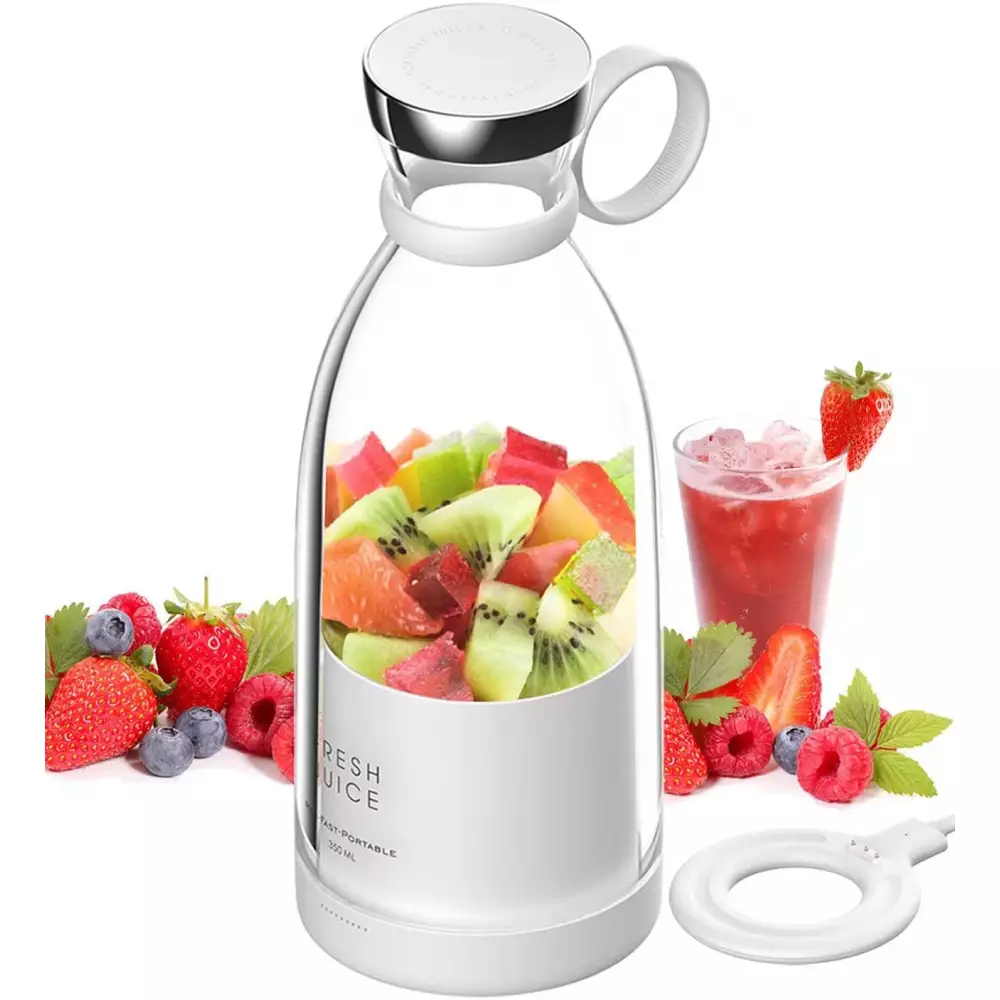Fresh Juice - Smoothie Maker mixeur 350ml portable blender incl. station de charge à induction USB - Blanc