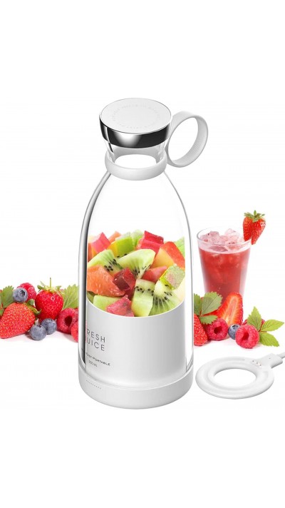 Fresh Juice - Smoothie Maker mixeur 350ml portable blender incl. station de charge à induction USB - Blanc