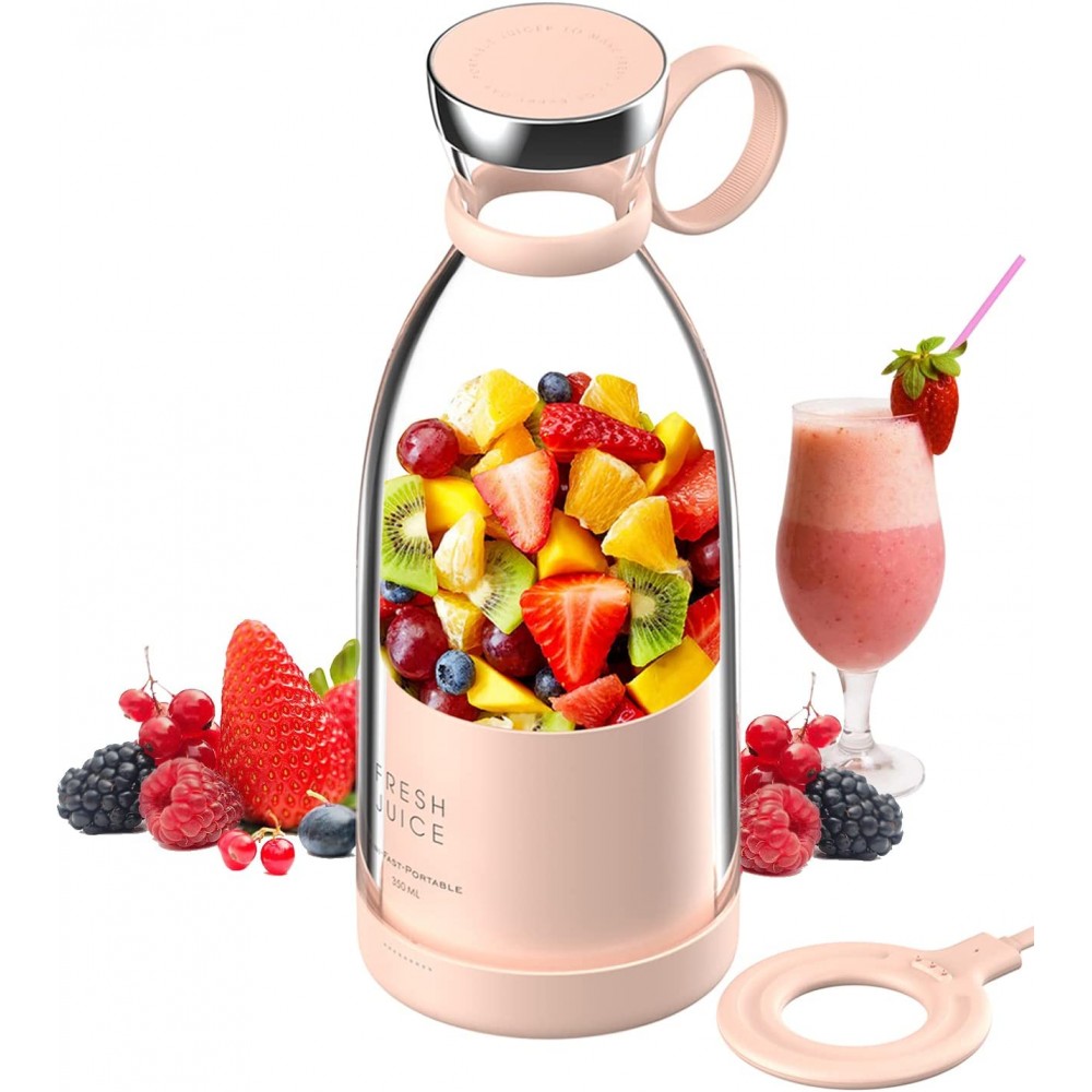 Fresh Juice - Smoothie Maker tragbarer Mixer 350ml portable blender inkl. USB induktions Ladestation - Rosa