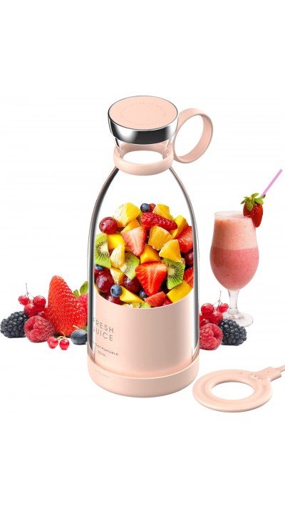 Fresh Juice - Smoothie Maker mixeur 350ml portable blender incl. station de charge à induction USB - Rose