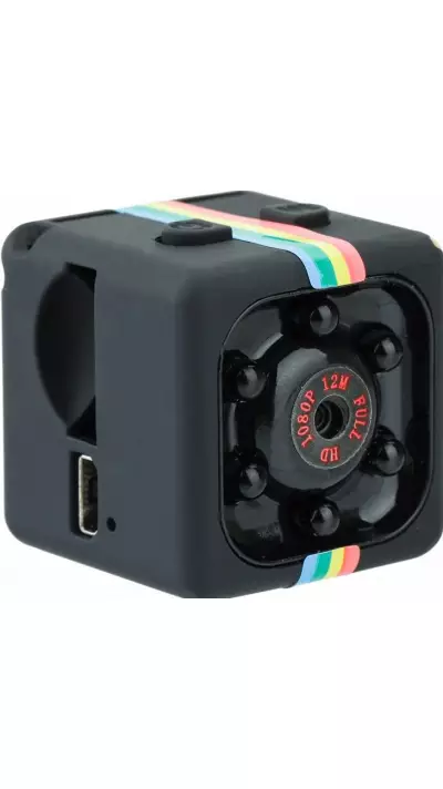 Caméra cube ultra compacte - Enregistrement vidéo Full HD 1080p 12MP, support inclus