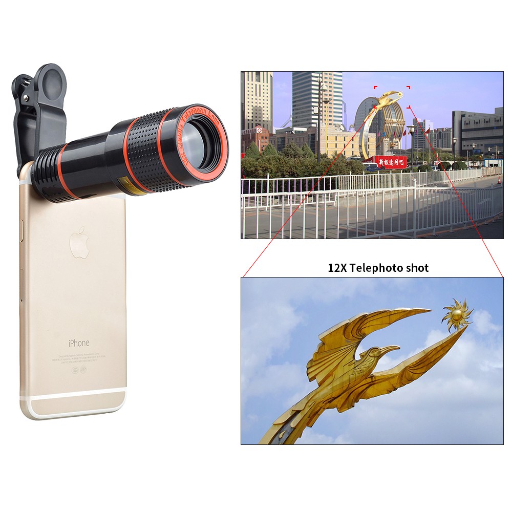 Smartphone Kamera Objektiv Teleskopclip - 12 fachen optischen Zoom - Schwarz