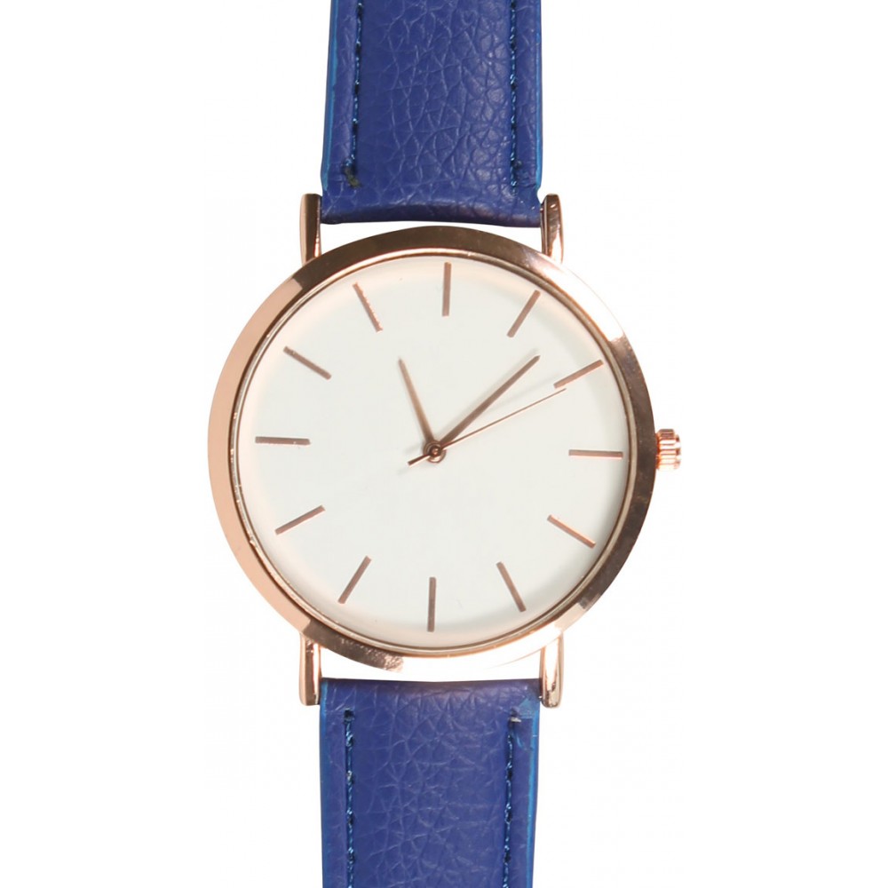 Montre boitier bronze avec bracelet - Bleu