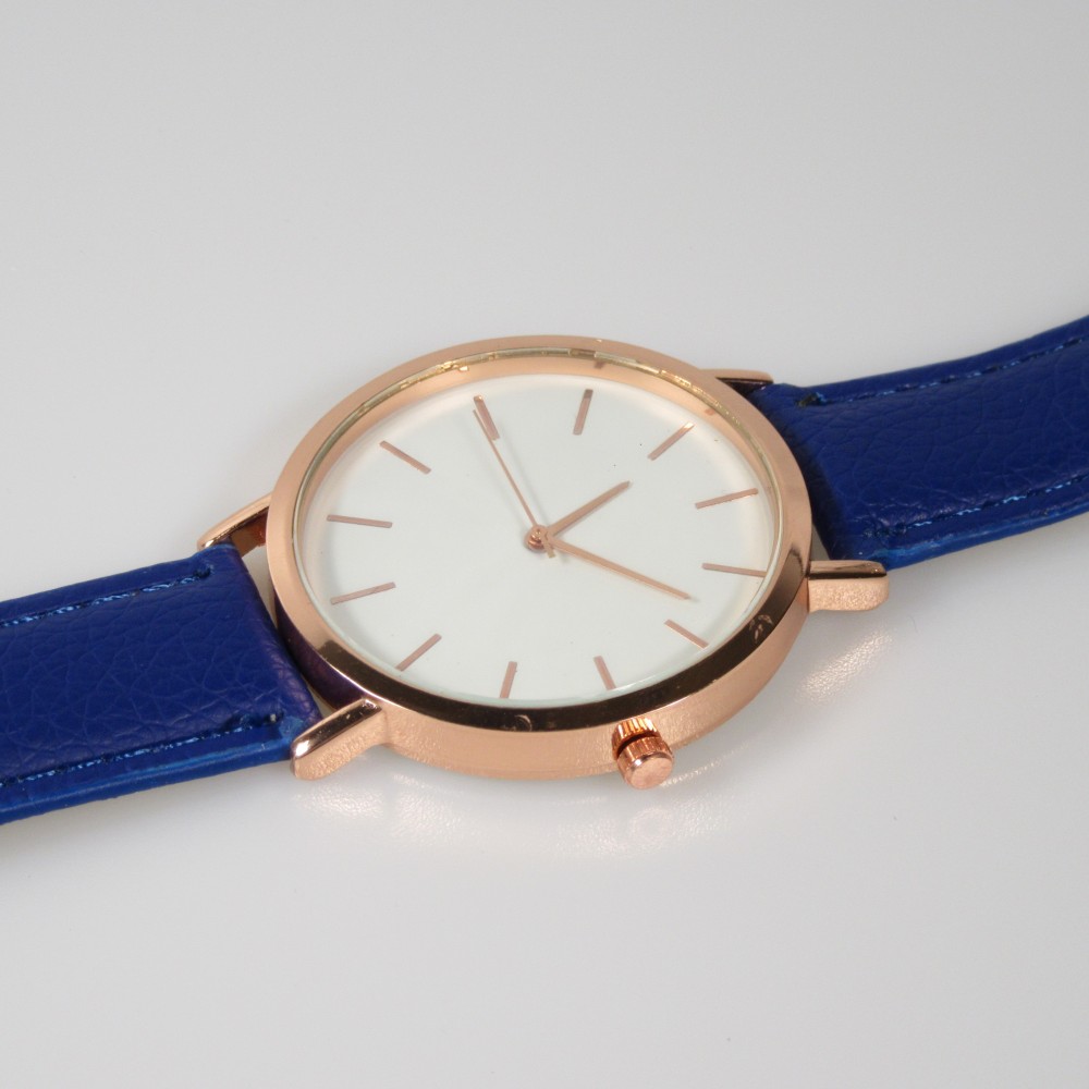 Montre boitier bronze avec bracelet - Bleu