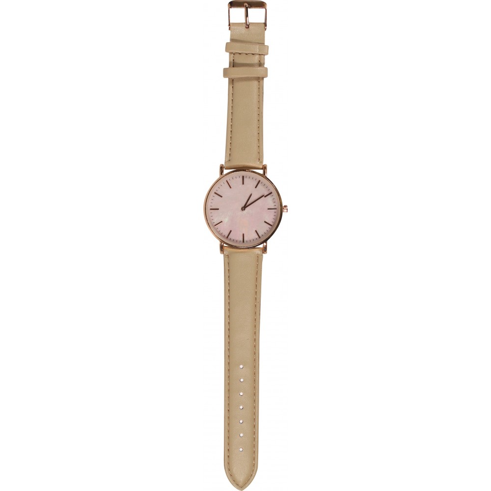 Montre boitier or rose avec cadran nacré rose - Bracelet - Beige clair - Fashion