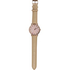 Armbanduhr mit goldig-rosa Rahmen und Perlmutter Zifferblatt - Armband - Hellbeige - Fashion