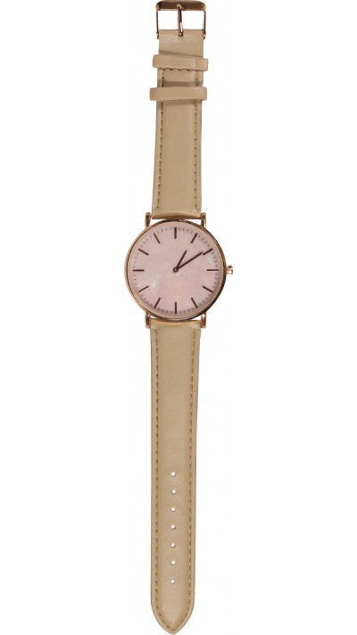 Montre boitier or rose avec cadran nacré rose - Bracelet - Beige clair - Fashion