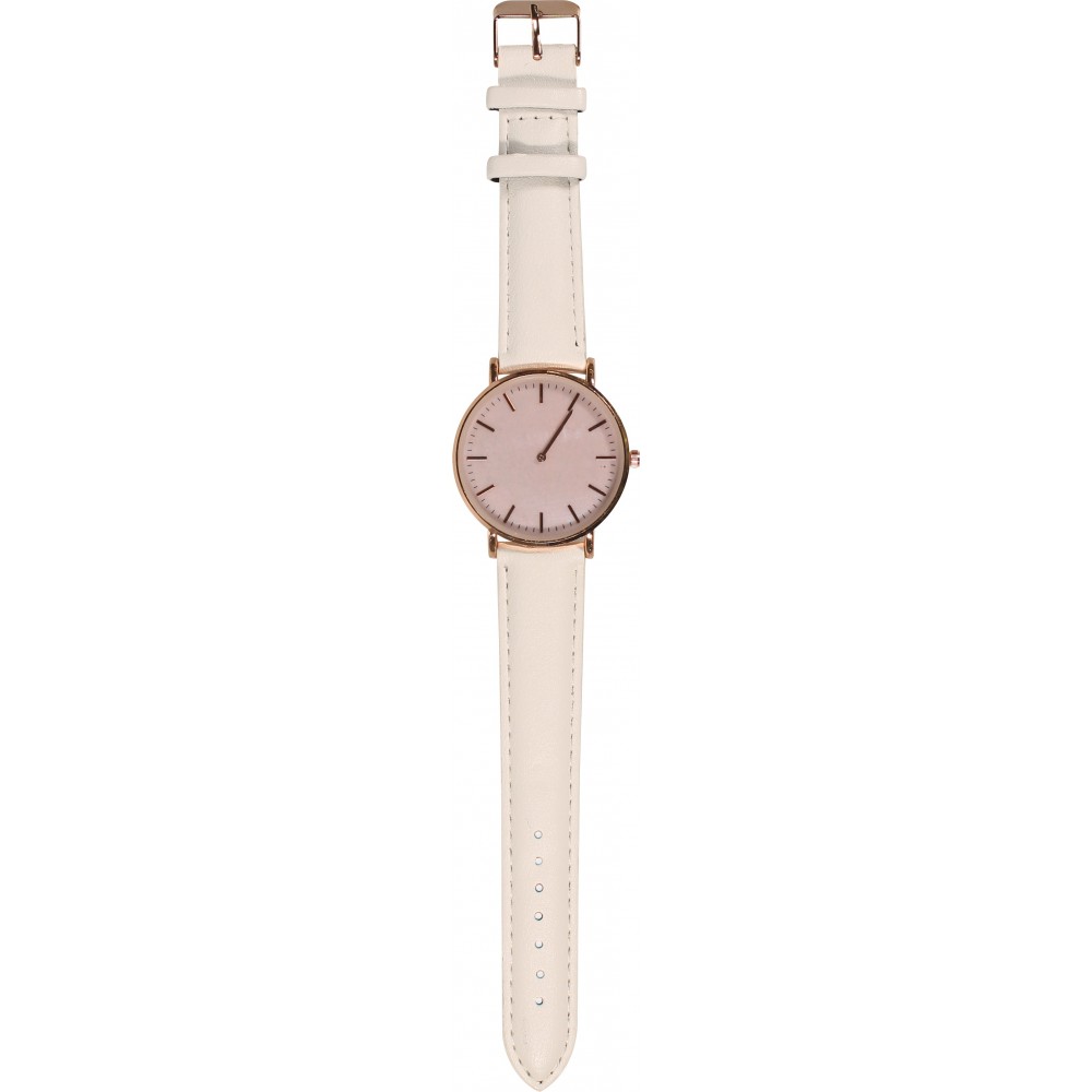 Armbanduhr mit goldig-rosa Rahmen und Perlmutter Zifferblatt - Armband - Weiss - Fashion