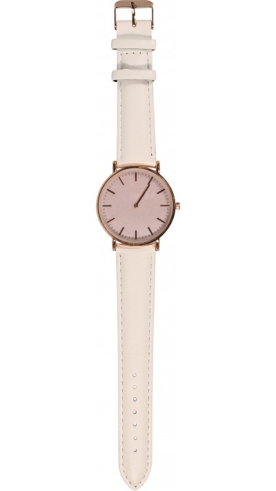 Montre boitier or rose avec cadran nacré rose - Bracelet - Blanc - Fashion