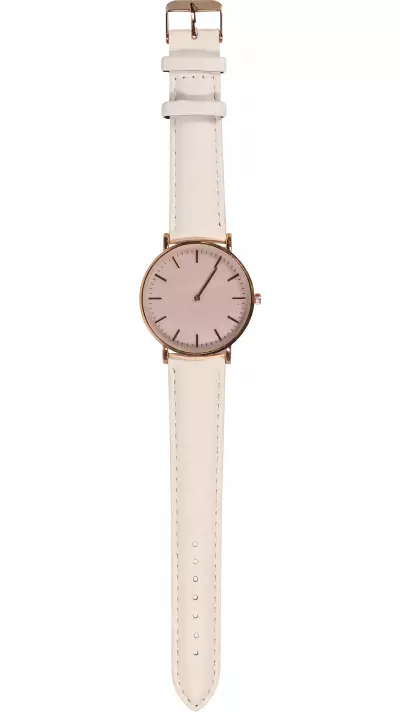 Montre boitier or rose avec cadran nacré rose - Bracelet - Blanc - Fashion