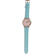 Armbanduhr mit goldig-rosa Rahmen und Perlmutter Zifferblatt - Armband - Hellblau - Fashion