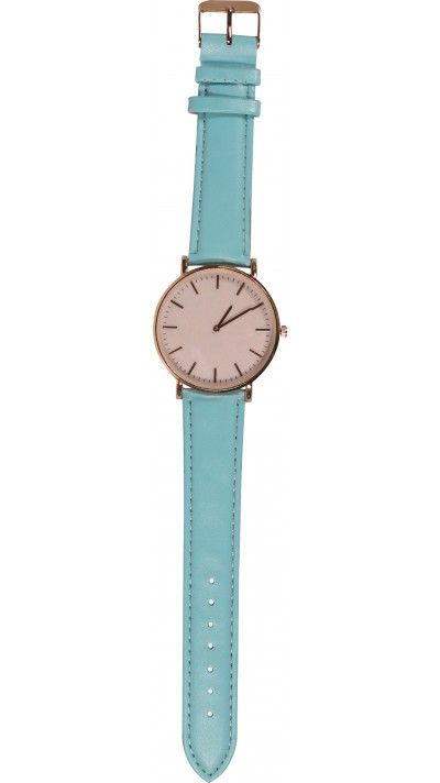 Montre boitier or rose avec cadran nacré rose - Bracelet - Bleu clair - Fashion