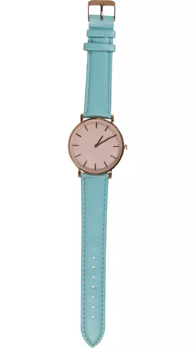 Montre boitier or rose avec cadran nacré rose - Bracelet - Bleu clair - Fashion