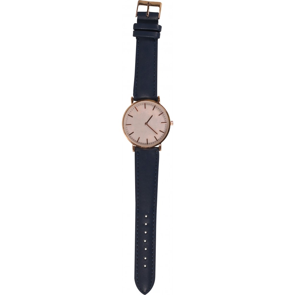 Armbanduhr mit goldig-rosa Rahmen und Perlmutter Zifferblatt - Armband - Dunkelblau - Fashion