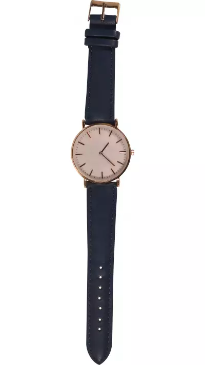 Montre boitier or rose avec cadran nacré rose - Bracelet - Bleu foncé - Fashion