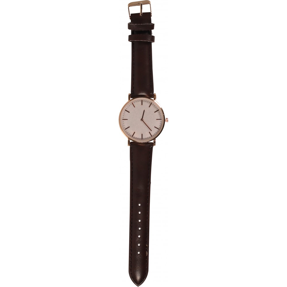 Armbanduhr mit goldig-rosa Rahmen und Perlmutter Zifferblatt - Armband - Dunkelbraun - Fashion