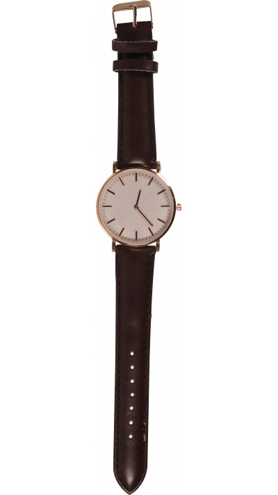 Montre boitier or rose avec cadran nacré rose - Bracelet - Brun foncé - Fashion