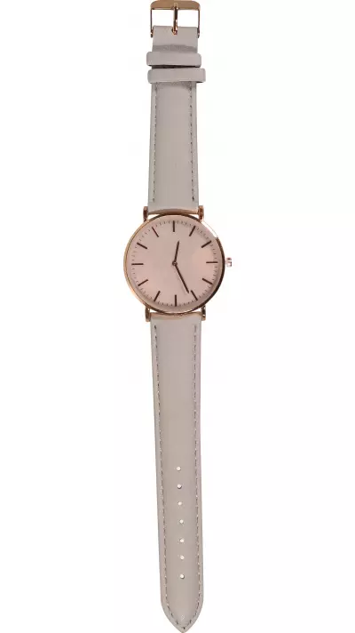 Montre boitier or rose avec cadran nacré rose - Bracelet - Gris clair - Fashion