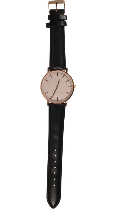 Montre boitier or rose avec cadran nacré rose - Bracelet - Noir - Fashion